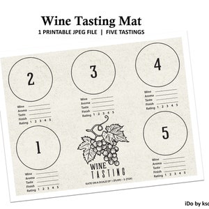 Tapete de degustação de vinhos para voo de 5 - Festa de degustação de vinhos - Degustação de vinhos - Classificação de vinhos - Cartões de pontuação de vinhos - Aniversário de vinho - Notas sobre vinhos - Para impressão