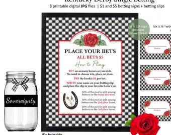Juego de apuestas simples del Derby de Kentucky - Apuestas - Fiesta del Derby de Kentucky - Tarjetas de apuestas - Boletos de apuestas - Letrero de apuestas del Derby - Apuestas