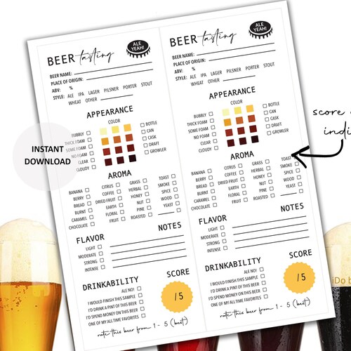 Beer Tasting Score Card Beer Scorecard Beer Rating Beer Etsy