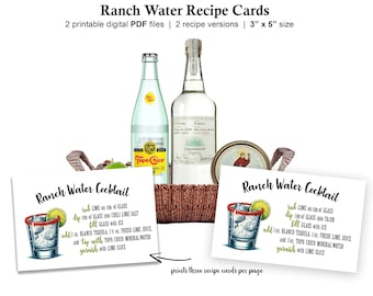3 x 5 cartes-recettes de cocktails RANCH WATER - Recettes de boissons à l'eau de ranch - Recettes d'eau de ranch - Eau de ranch du Texas - Recettes de cocktails - Imprimable