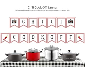 Red Gingham CHILI COOK OFF Banner - Chili Cook Off Banner - Chili Cook Off - Chili Contest - Chili Competition - Chili Tasting - Printable
