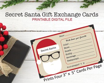 secret santa printable etsy secret santa printable cards