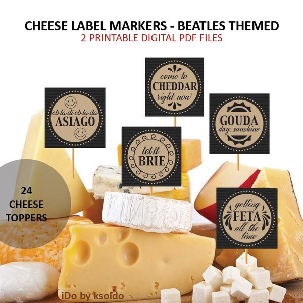 Beatles Themed Cheese Label Markers - Wine and Cheese Party - DIY Cheese Tags - Cheese Labels - Cheese Markers - Beer and Cheese - Printable