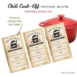 Chili Cook Off Voting Ballots - Chili Score Cards - Chili - Rating Cards - Chili Contest - Annual Chili Cook Off-Printable - First to Third