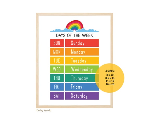 Days Of The Week Chart For Preschool To Grade Kids –, 41% OFF