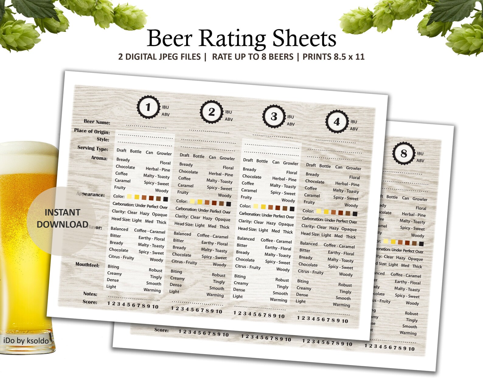 Beer Rating Sheets for 48 Beers Beer Tasting Party Beer Etsy