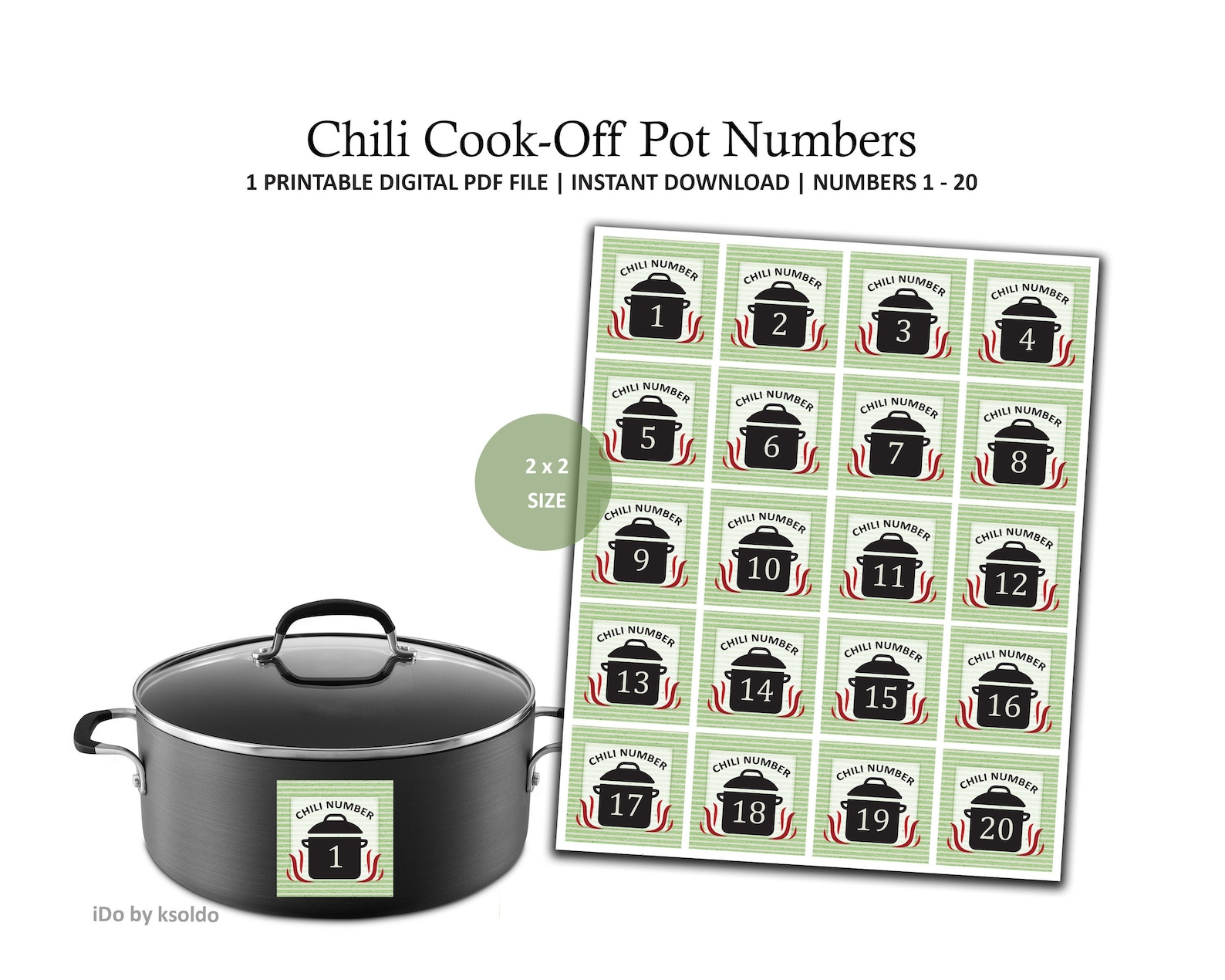 Chili Cook Off Printable Pot Numbers 1 20 Chili Cook Off Etsy