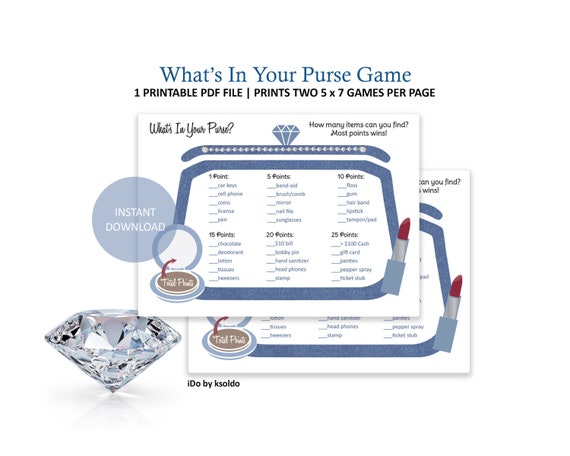 Denim Diamonds and Pearls What's In Your Purse Game - Whats In Your Purse - Denim and Diamonds -Denim and Pearls -Blue Jeans and Bling -Game