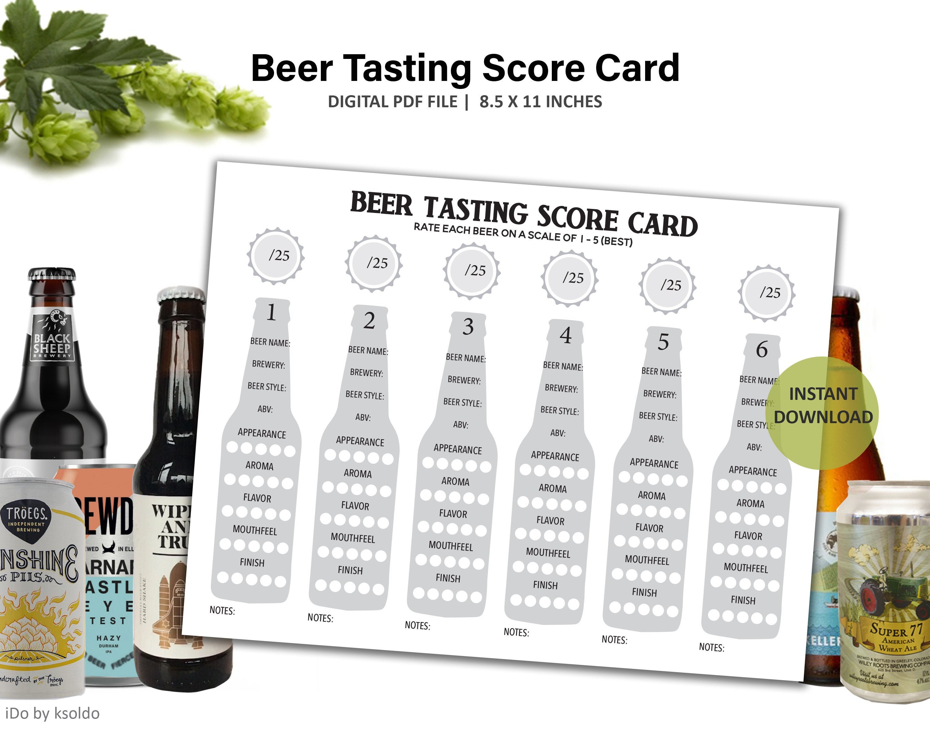 Beer Tasting Score Card Beer Score Card Beer Rating Sheet Etsy