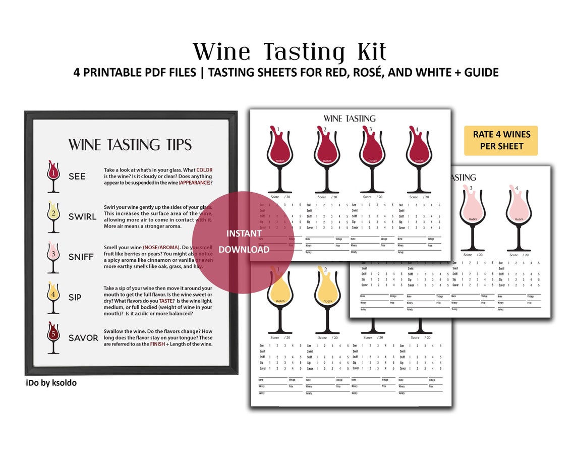 Wine Tasting Kit for Red Rosé and White Wine Plus Guide Etsy