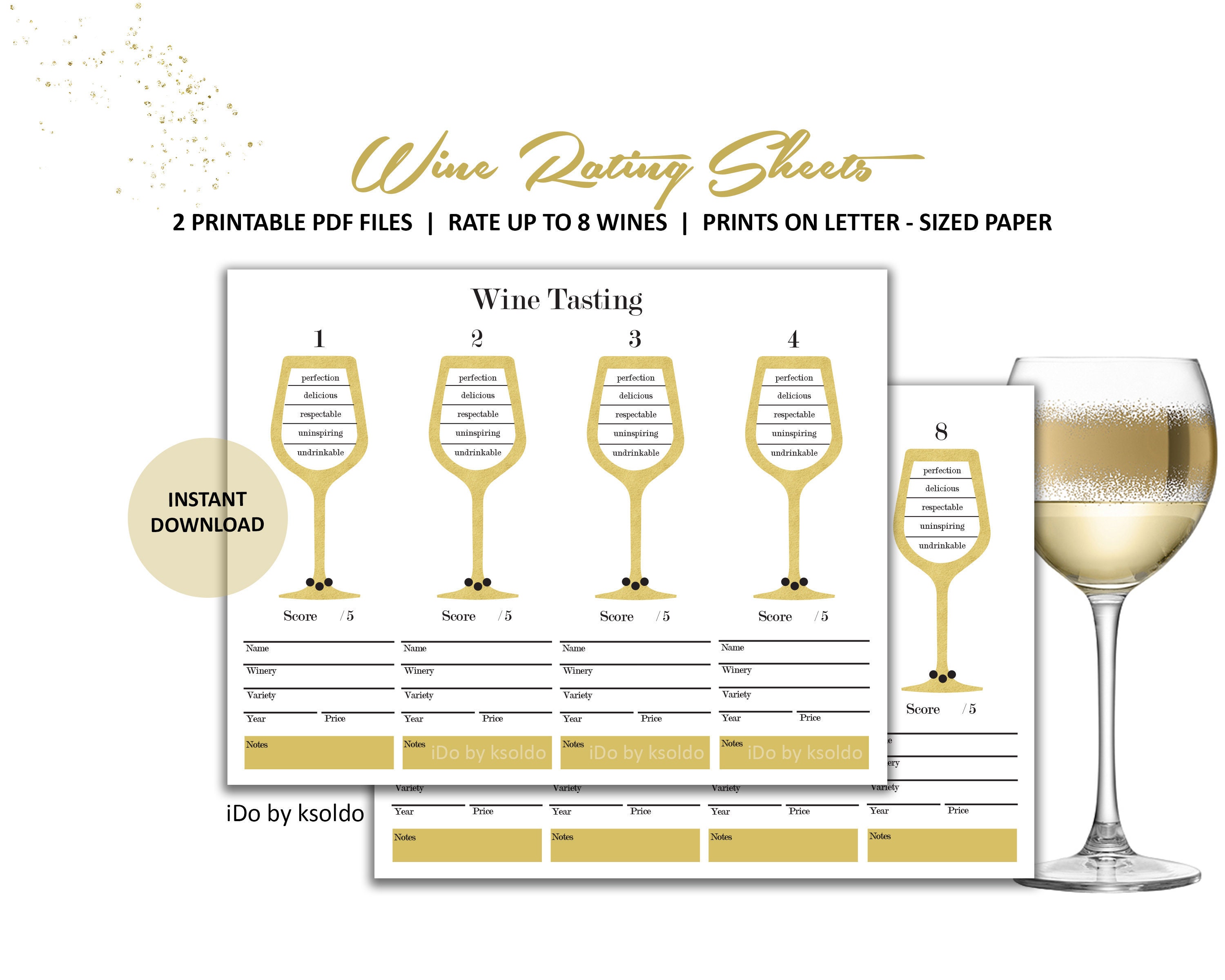 Wine Rating Sheets - Wine Bridal Shower - Wine - Wine & Cheese - Wine  Tasting Party - Wine Notes - Wine Score Cards -Wine Rating -Printable Within Wine Tasting Notes Template