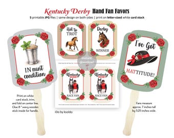 Abanico de mano para el Derby de Kentucky - Recuerdos para el Derby de Kentucky - Fiesta del Derby de Kentucky - Accesorios para fotos - Fiesta del Derby - Juego de 5 - Imprimible para hacer tú mismo - Descarga instantánea