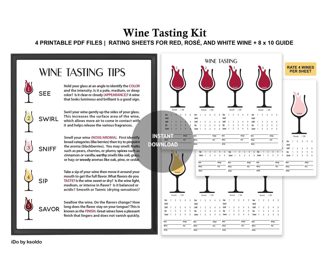 Wine Tasting Kit for Red Rosé and White Wine Plus Guide Etsy