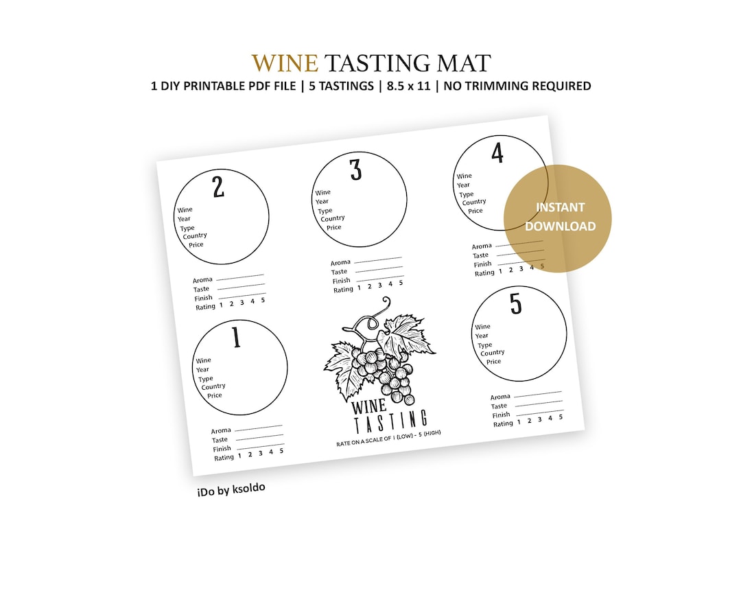 Wine Tasting Mat for Flight of 5 - Wine Tasting Party - Wine Tasting ...