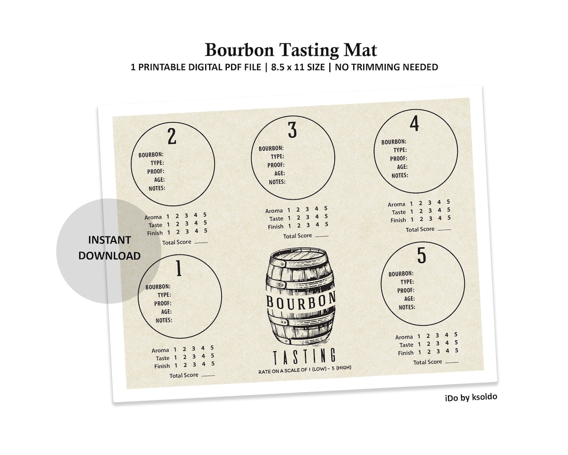 Bourbon Tasting Mat for 5 Tastings Bourbon Tasting Party - Etsy