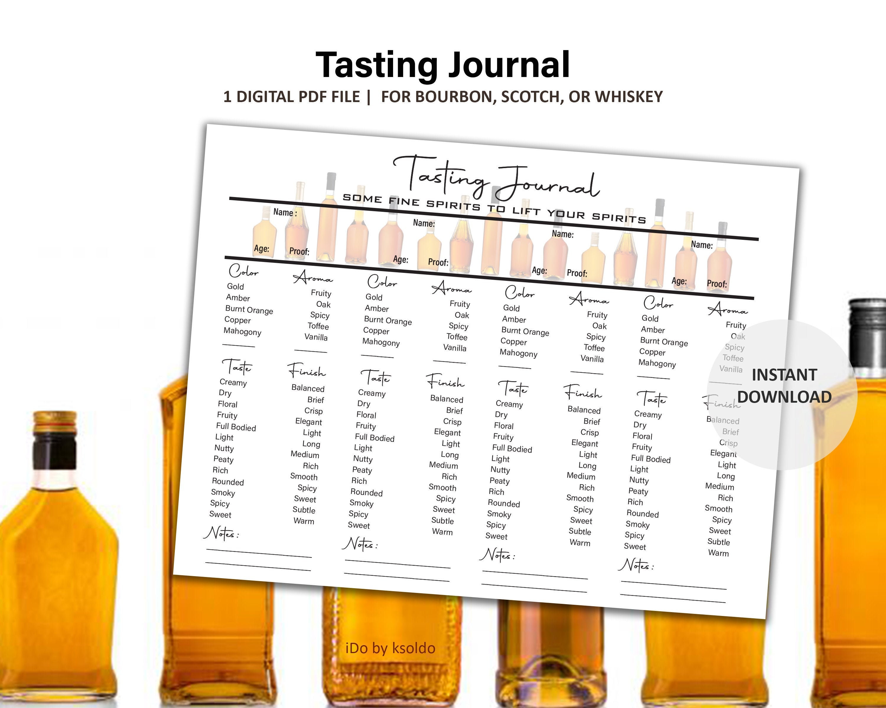 Tasting Journal for Bourbon, Scotch, or Whiskey - Tasting Notes - Score  Card - Rating Sheet - Bourbon Birthday - 22 Tastings - Printable Regarding Scotch Tasting Notes Template