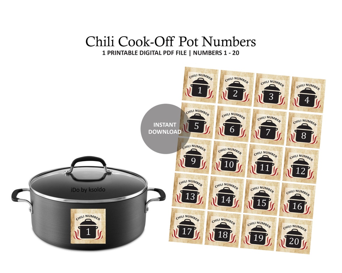 Chili Cook Off Printable Pot Numbers 1 20 Chili Cook Off Etsy