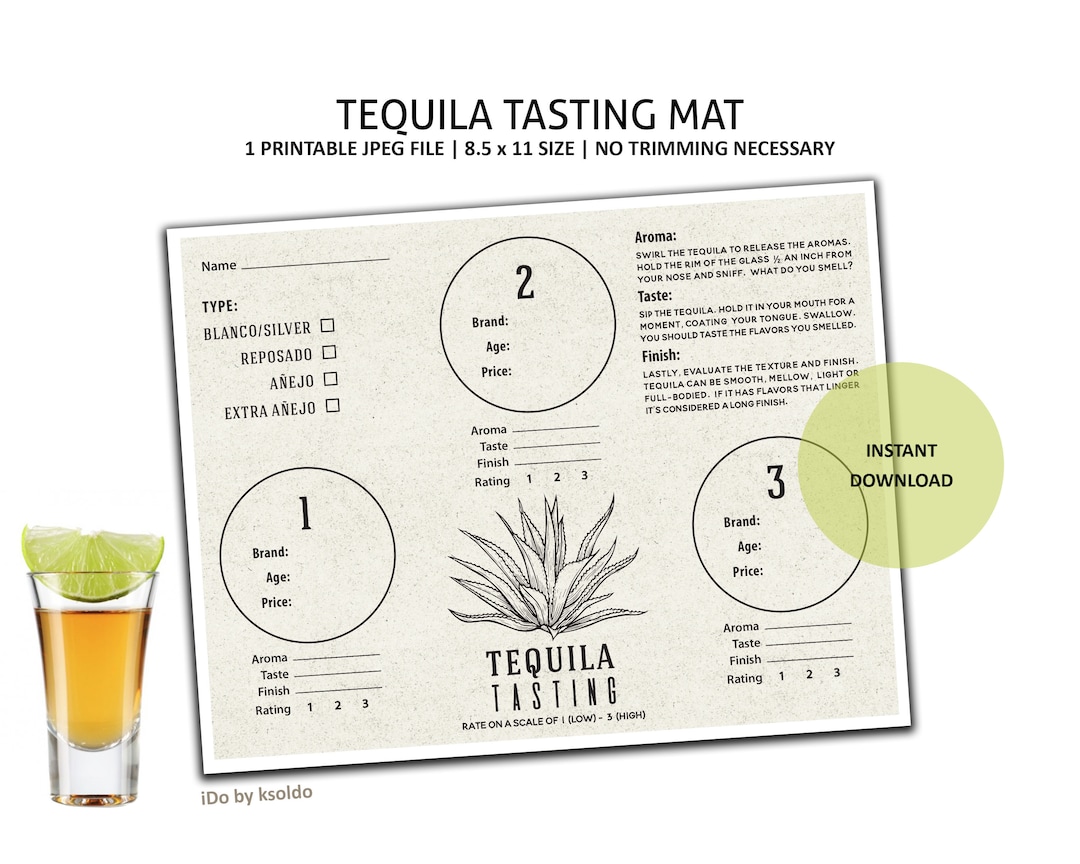 Horizontal Tequila Tasting Mat Tequila Tasting Mat Tequila Rating