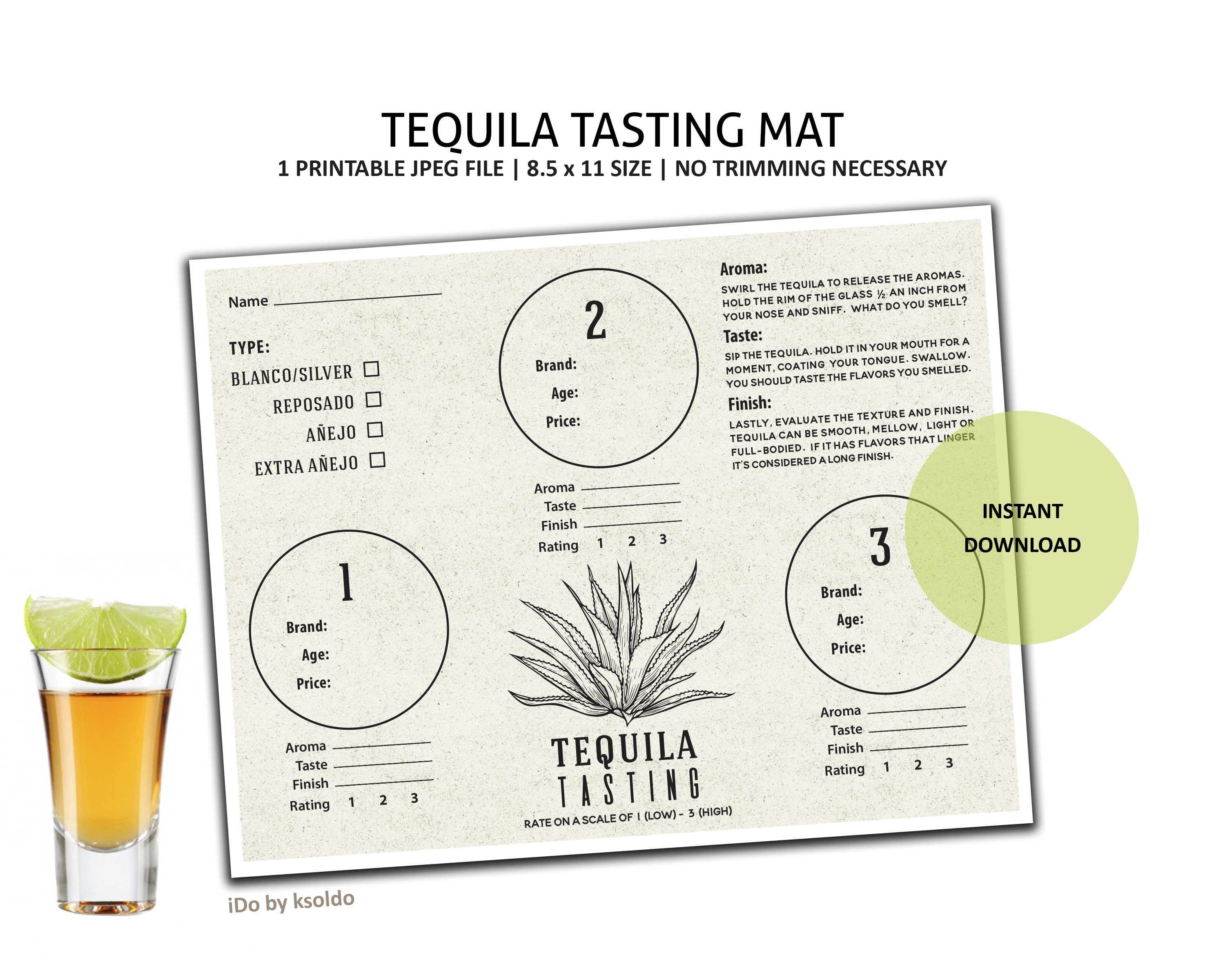Horizontal Tequila Tasting Mat Tequila Tasting Mat Tequila | Etsy