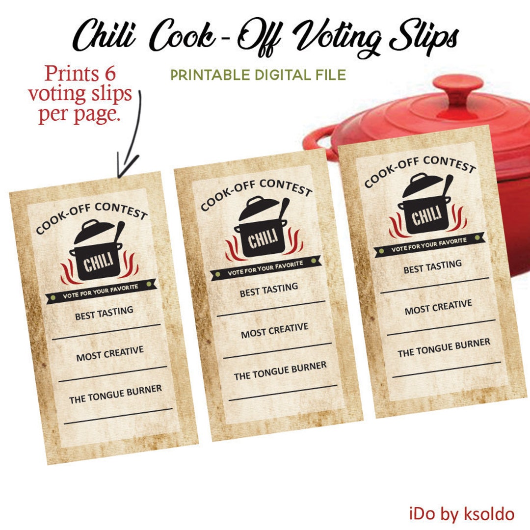 Chili Cook off Voting Ballots - Chili Score Cards - Chili - Rating Cards - Chili Contest - Annual Chili Cook Off-printable -instant Download - Etsy for Chili Cook Off Ballot Free Printable Pdf