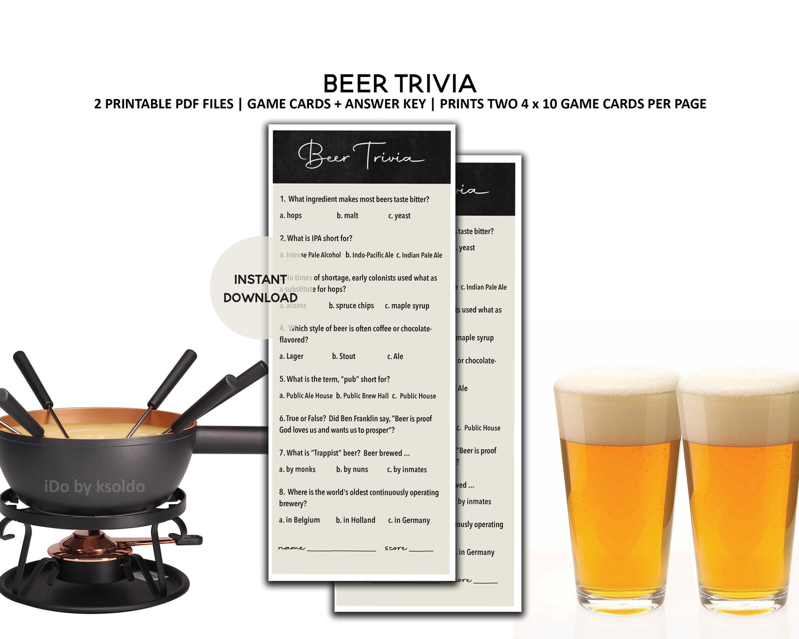 Printable Beer Trivia Game Beer Tasting Game Beer Birthday Etsy