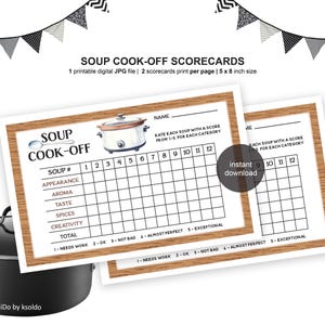 Soup Cook-Off Scorecards - Soup Cook Off Rating - Soup Cook Off - Souper Bowl - Souper Star - Soup Competition -Soup Contest - Printable