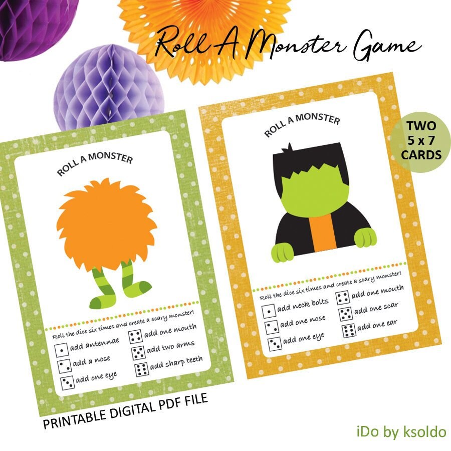 Roll A Monster Game -Monster Party Game - Monster Game - Halloween Party - Frankenstein Game - Halloween - Instant Download - Printable