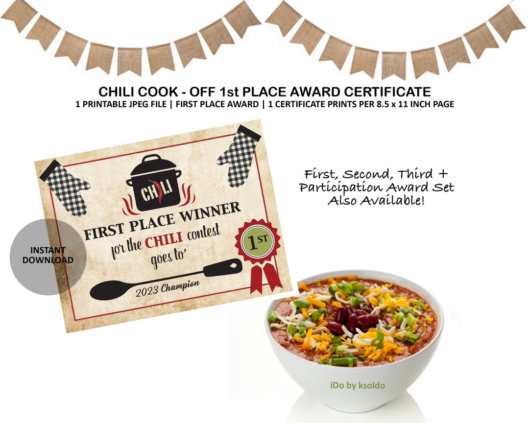 Chili Cook off First Prize Certificate Chili Cook off Winner chili