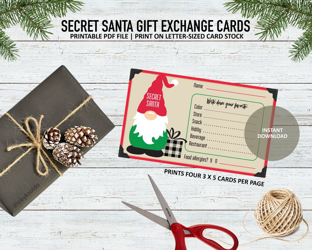 Secret Santa Gift Exchange Cards Secret Santa Gift Exchange Christmas ...