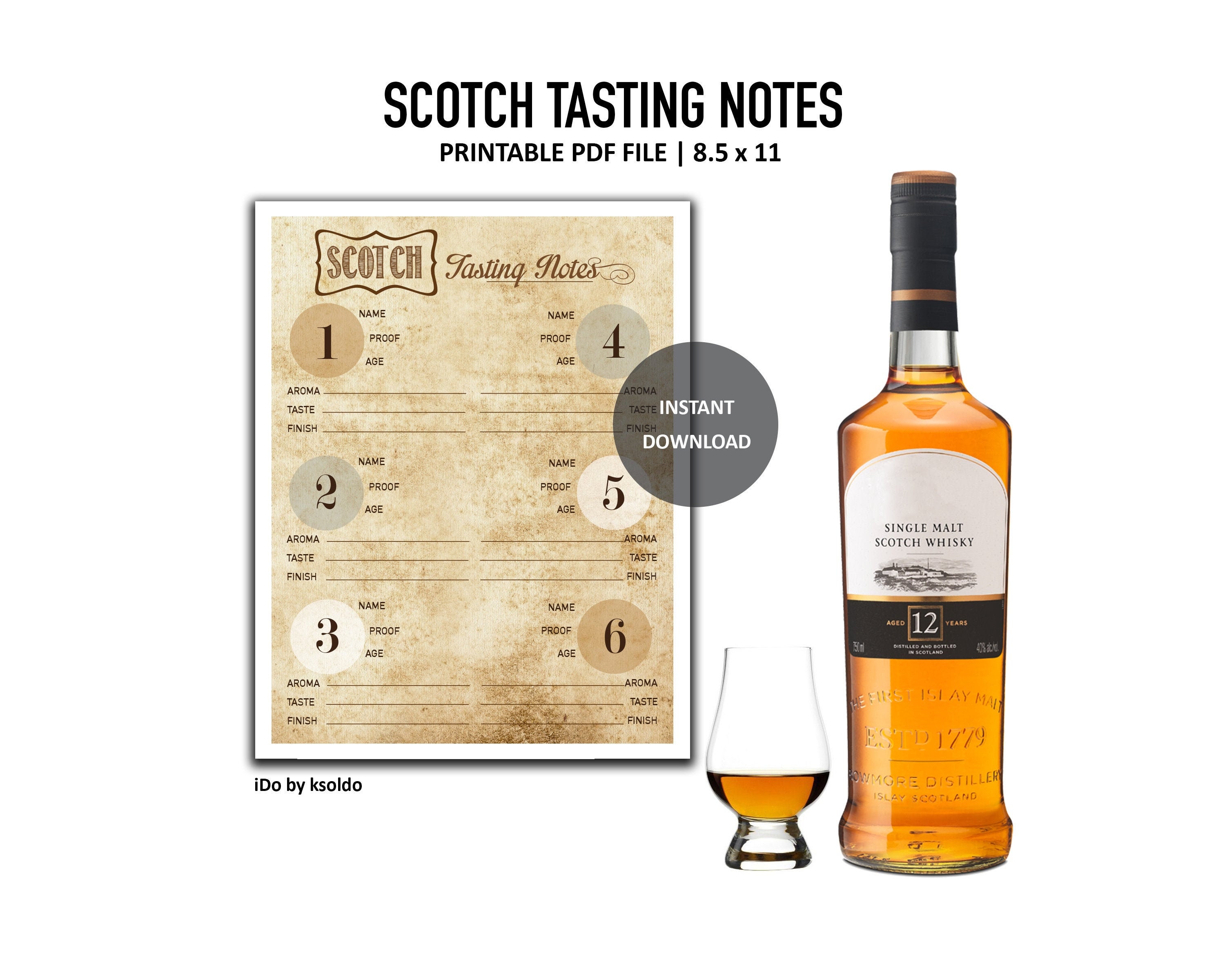 Scotch Tasting Notes for up to 22 Kinds - Scotch Score Card - Scotch Tasting  - Scotch Rating Sheet - Scotch Whisky -Whisky Tasting -Printable Intended For Scotch Tasting Notes Template