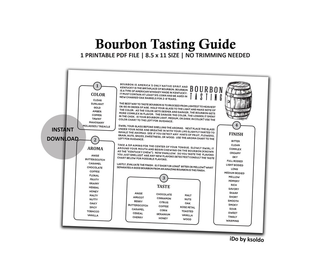 Printable Bourbon Tasting Guide Bourbon Tasting Notes Etsy
