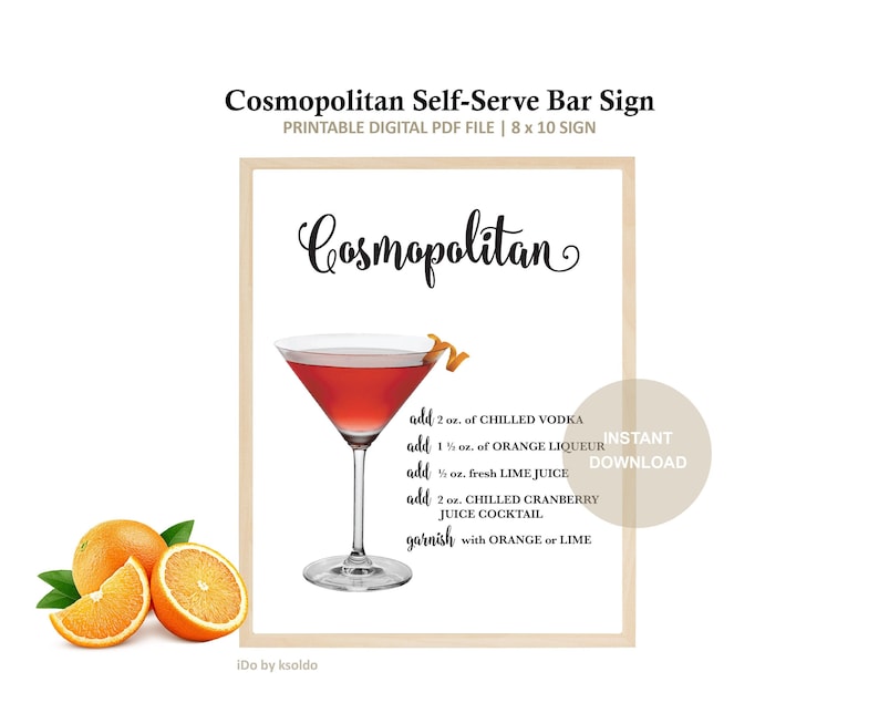 Cosmopolitan Self Serve Printable Bar Sign - Cosmopolitan Drink Recipe ...