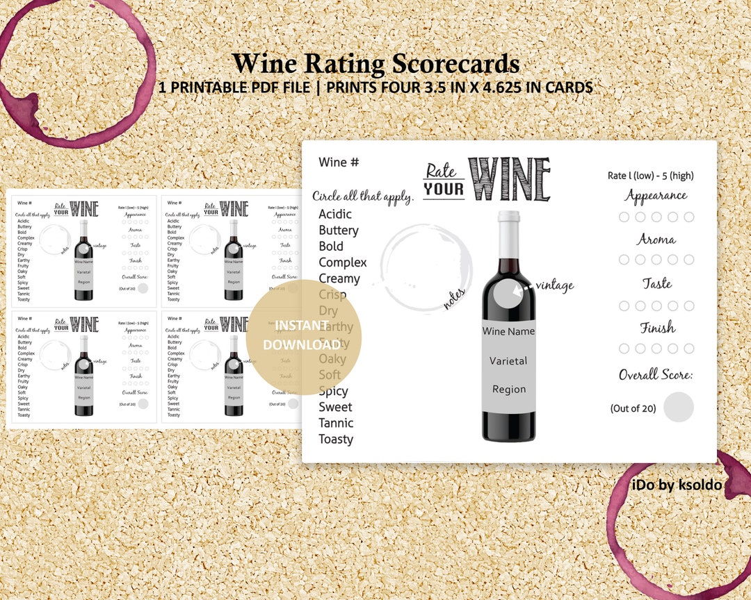 Rate Your Wine Scorecards Wine Tasting Party Wine Etsy Australia