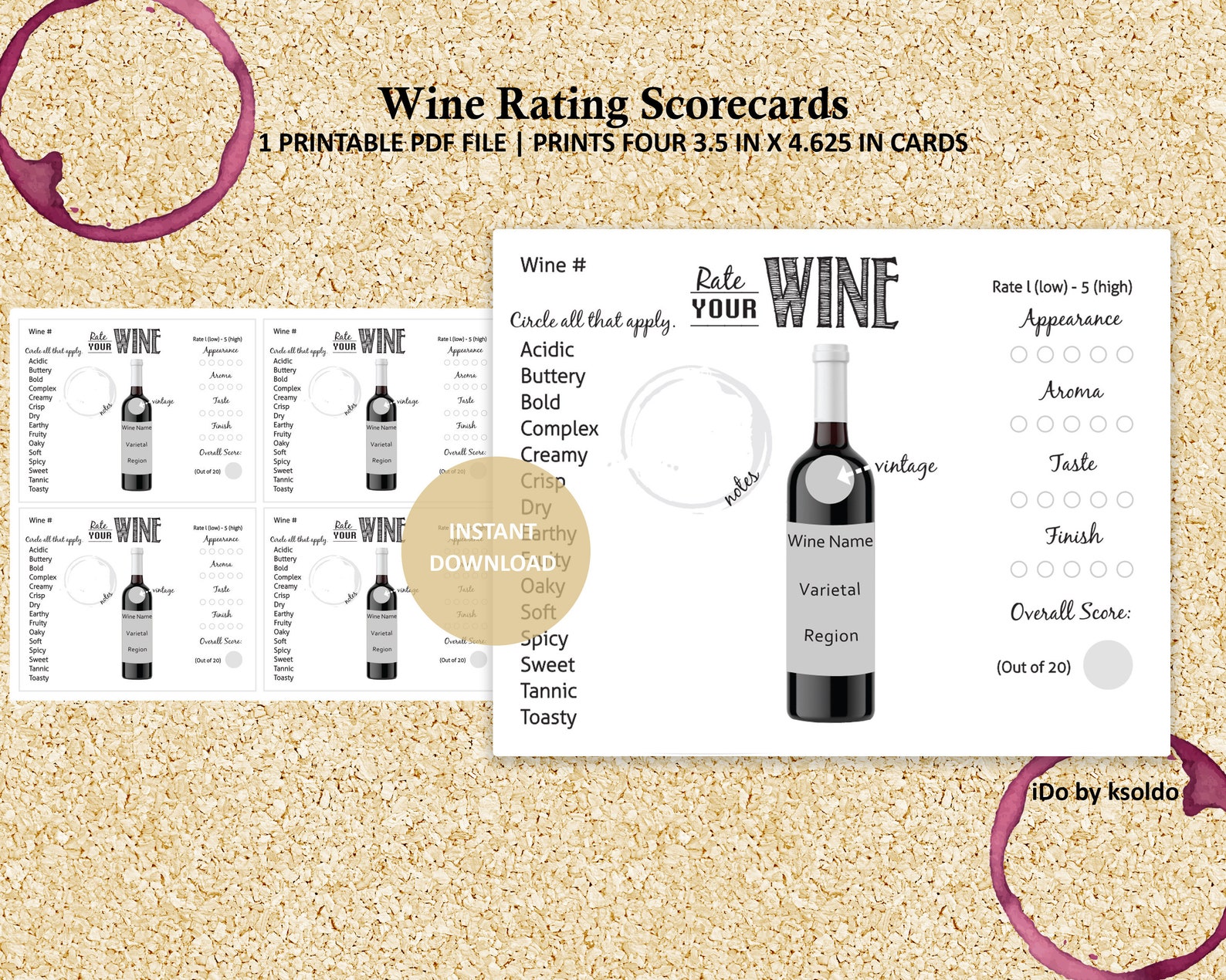 Rate Your Wine Scorecards Wine Tasting Party Wine Etsy UK