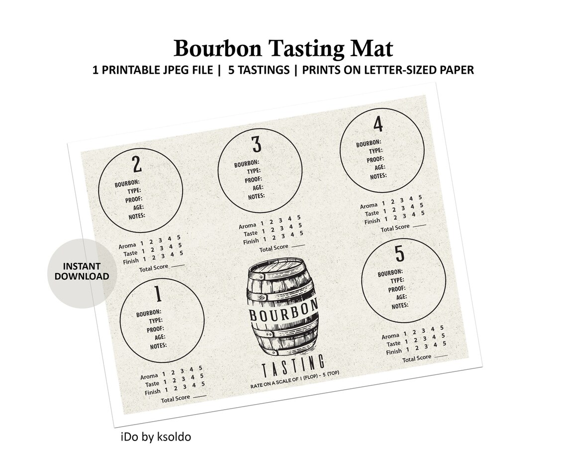 bourbon-tasting-mat-for-5-tastings-bourbon-tasting-party-etsy