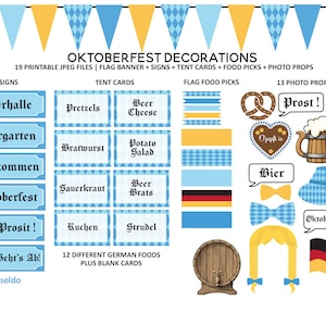 Oktoberfest Party Decorations - Oktoberfest - Decorations -Flag Banner-Printable -Signs -Tent Cards -Food Picks -Photo Booth Props -Download