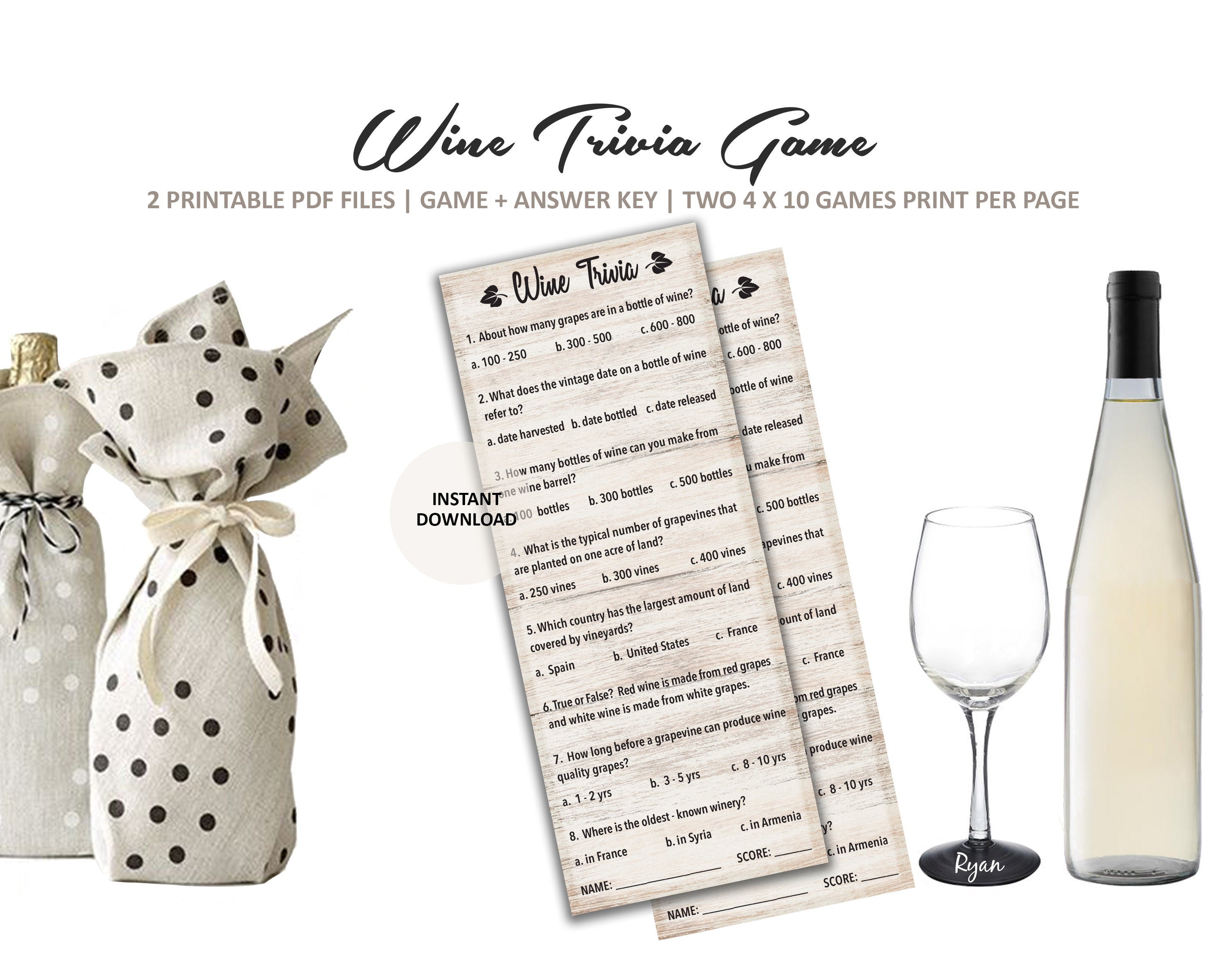 Wine Trivia Game Wine Tasting Game Wine Party Wine Etsy