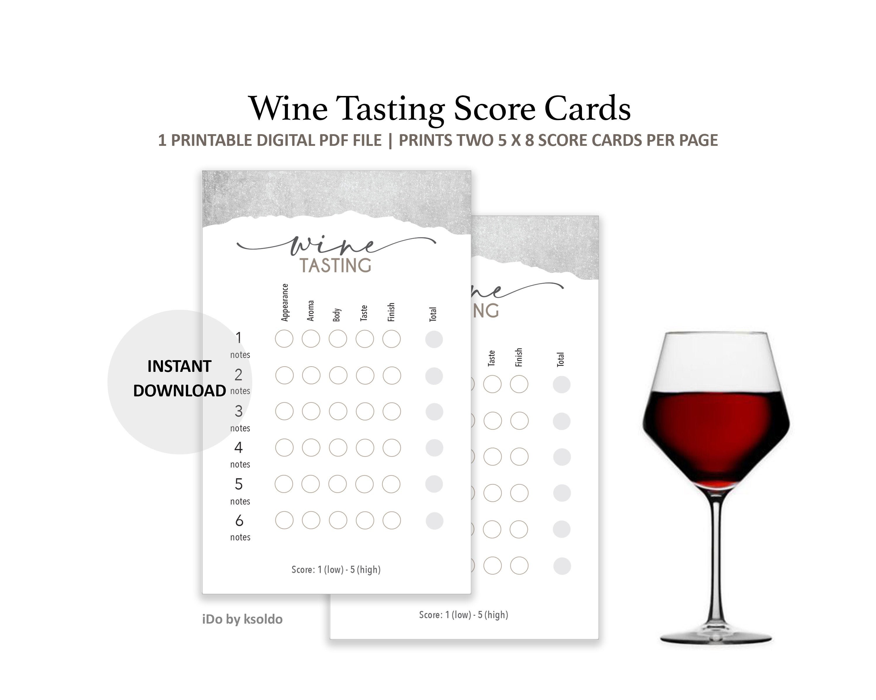 Wine Rating Cards for Six Tastings Wine Score Cards Wine Etsy