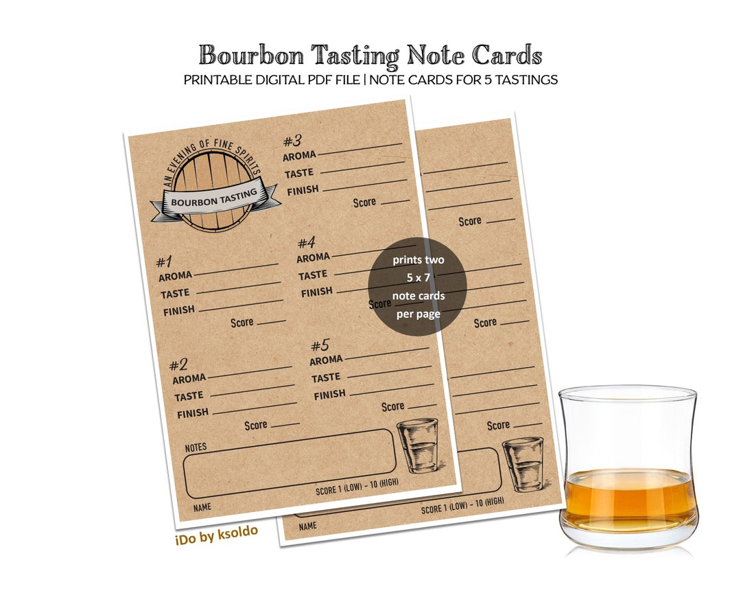 BOURBON TASTING Note Cards for 5 Tastings Bourbon Tasting Notes Bourbon