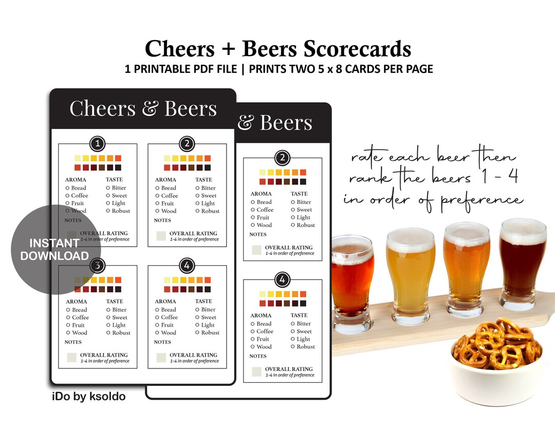 Rank Your Beers Beer Scorecard for Flight of 4 Beers Beer Rating Beer