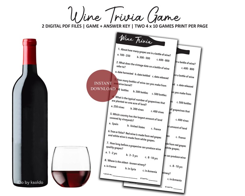 Wine Trivia Game Wine Tasting Game Wine Party Wine - Etsy