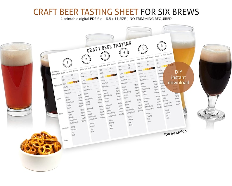 Craft Beer Tasting Sheet for 6 Brews - Home Brewer's Association Style ...