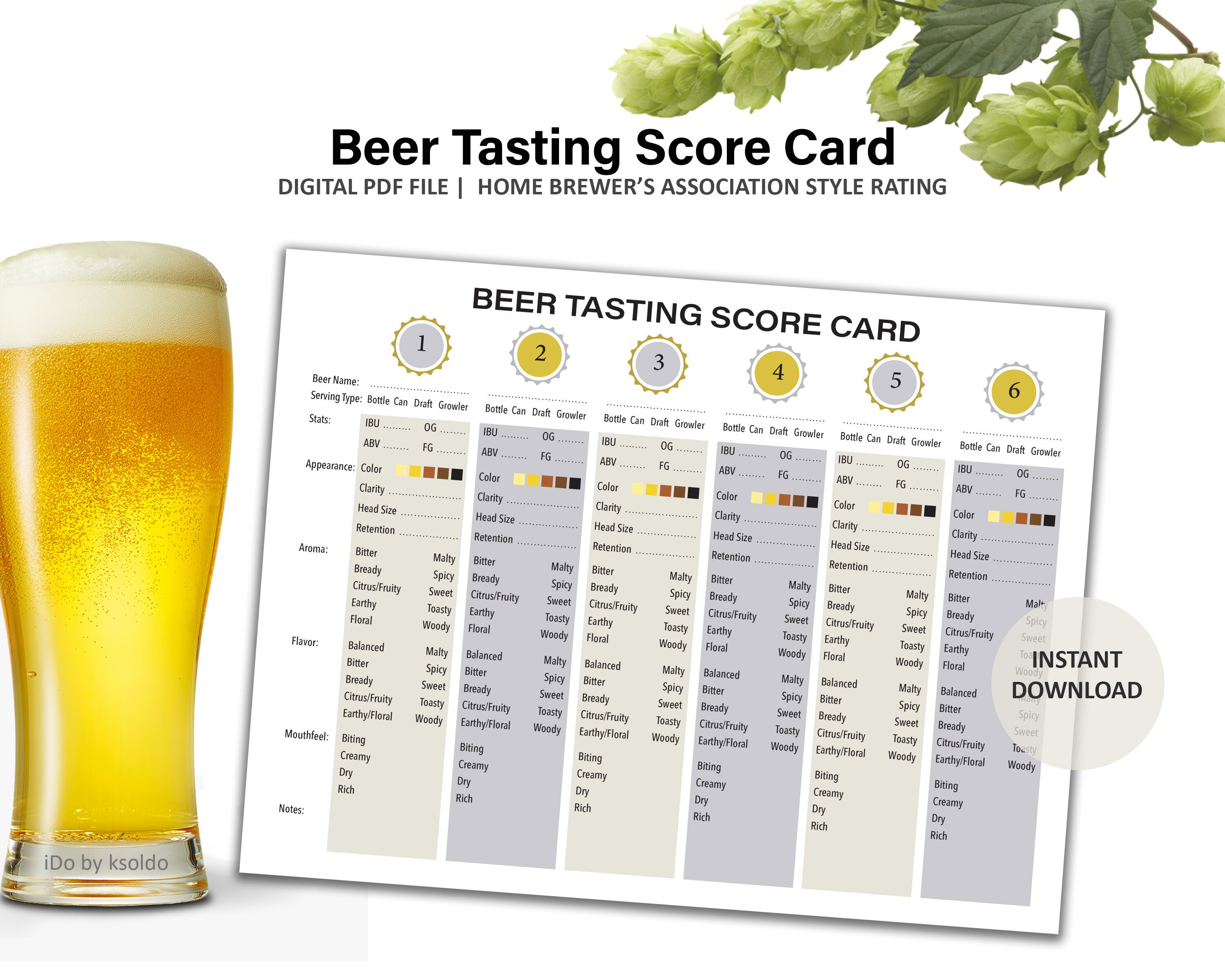 Beer Tasting Score Card Home Brewer's Association Style Etsy