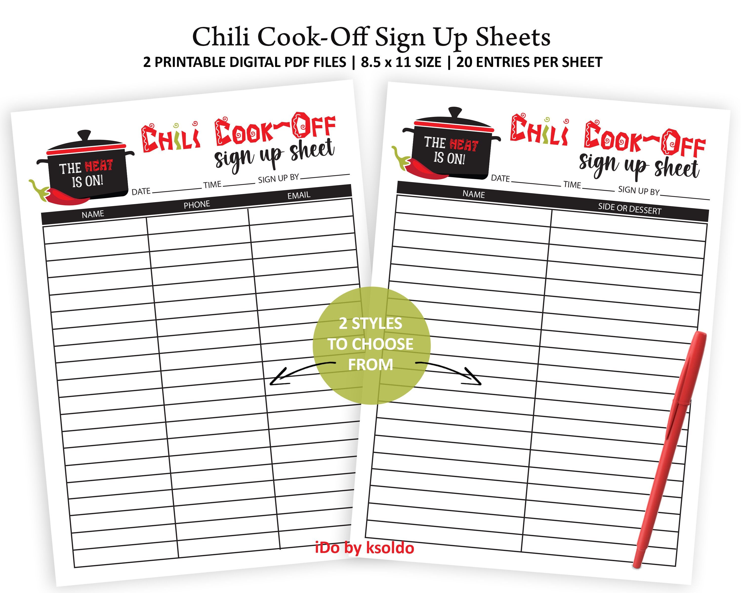 chili cook off sign up sheets - chili cook off sign up - chili