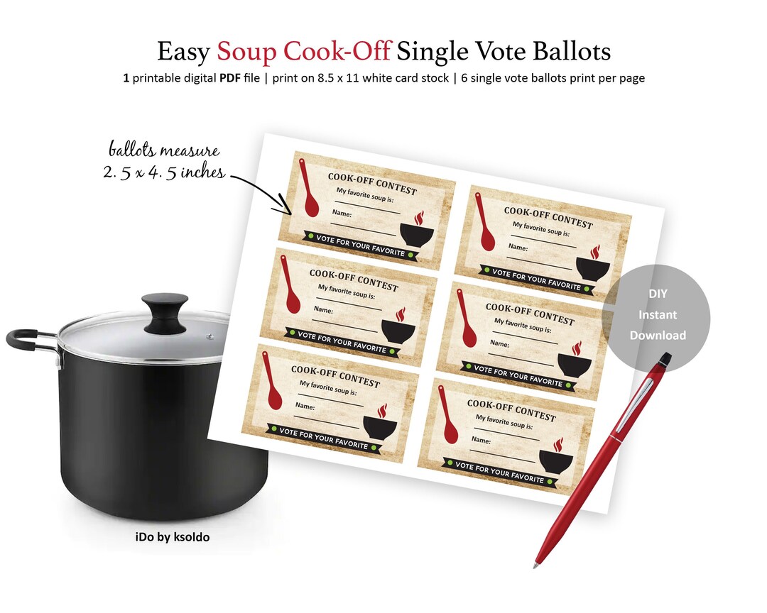 EASY VOTING BALLOTS for Soup Cookoff Single Vote Ballots Soup