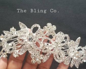 Crystal headpiece, Rhinestone Comb, Diamond Wedding Brides Jewelry Halo, Prom Crown Tiara Headpiece Crown, Bling, Boho Hair Clip