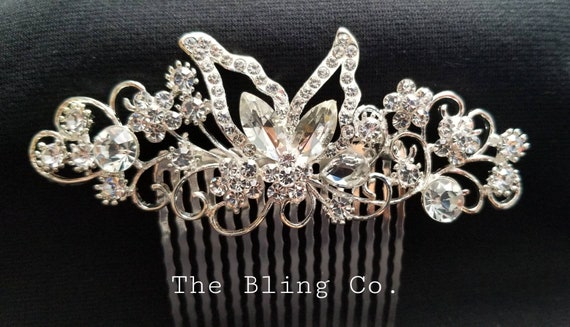 Butterfly Crystal Hair Comb, Rhinestone Comb, Brides Diamond Wedding Jewelry Hairpiece, Silver Headpiece, Bridal Haircomb, Monarch Accessory