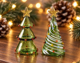 Glass Christmas Tree Figurine, Mini Holiday Tabletop Decor, Festive Glass Tree Ornament, Christmas Gift, Shelf Mantel Accent