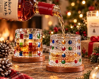 Bicchiere da whisky girevole con base in legno, bicchiere da cocktail colorato e texturizzato, regalo unico per gli amanti del whisky, accessori per il bar di casa