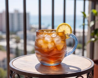 Sea Glass Sunset Mug, Ocean Wave Glass Coffee Cup, Coastal Beach Inspired Tea Mug, Artistic Borosilicate Drinkware, Gift for Ocean Lovers